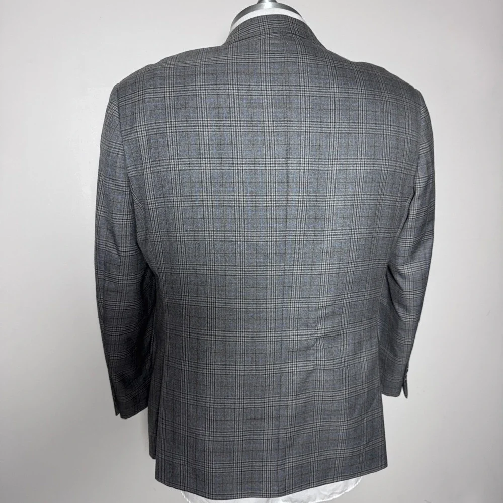 Pronto Uomo Platinum Blazer Mens 48R Grey Plaid Two Button Double Vent Wool